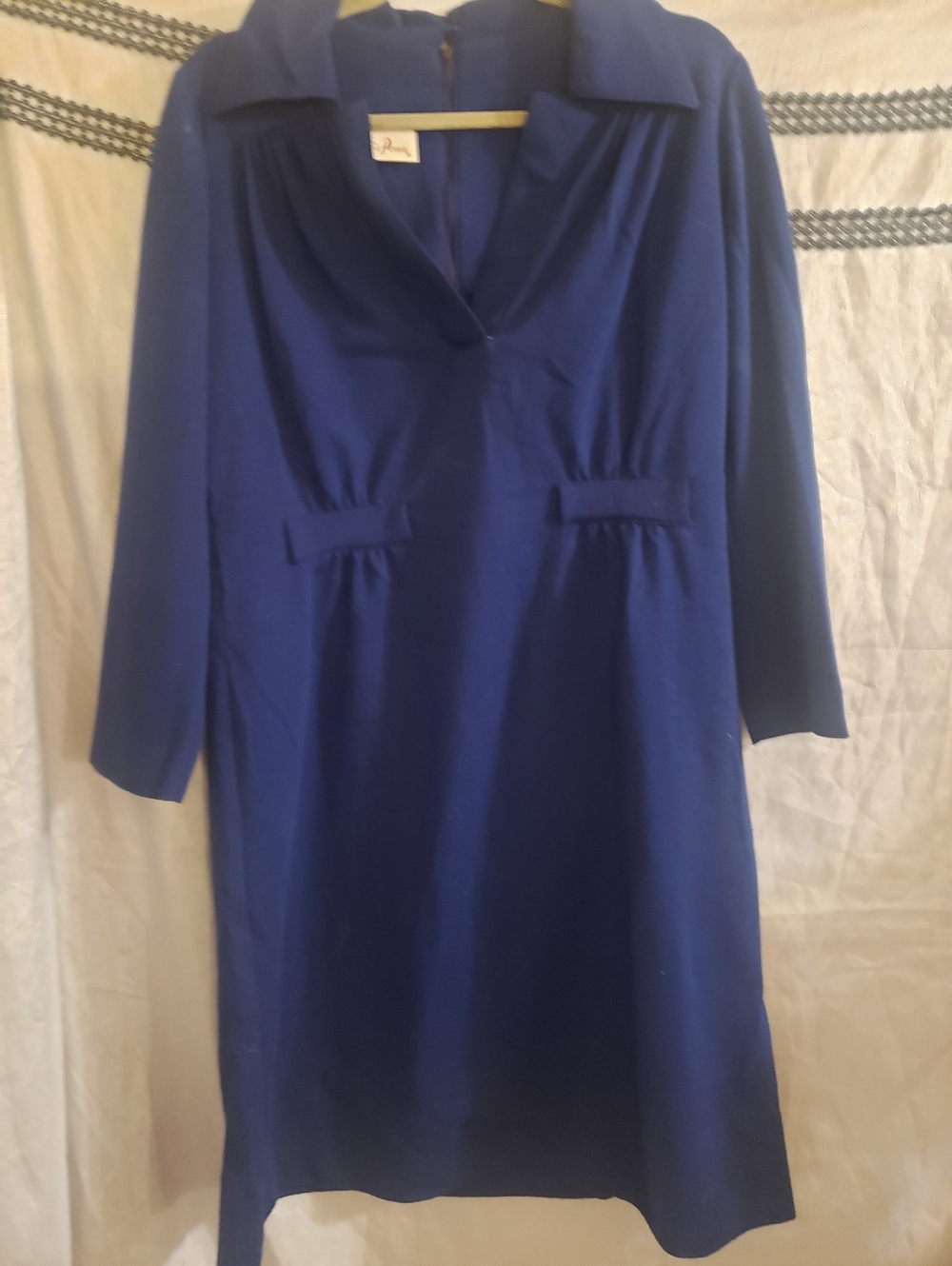 Mad Vintage 70s Leslie Pomer Cobalt Blue Mod Tabbed Waist Dress